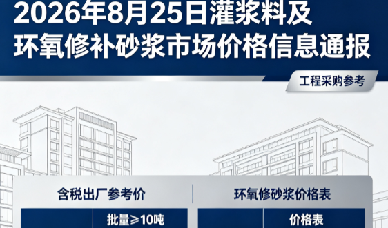 秭归2026年8月25日灌浆料及环氧修补砂浆市场价格信息通报